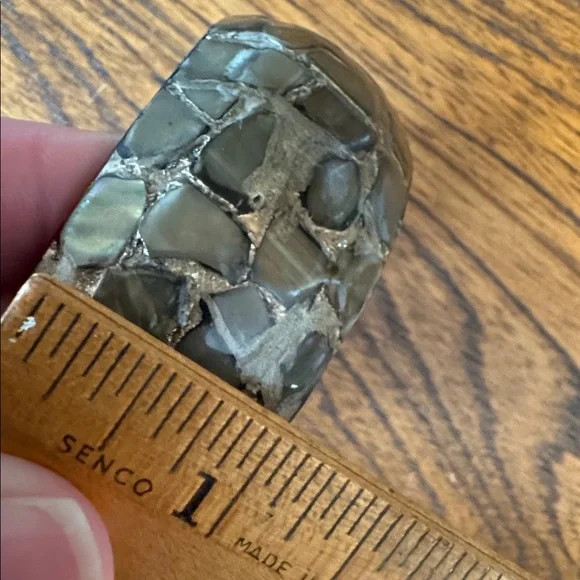 Vintage Bangle Mosaic Abalone Shell Mother of Pearl on black - Picture 7 of 7